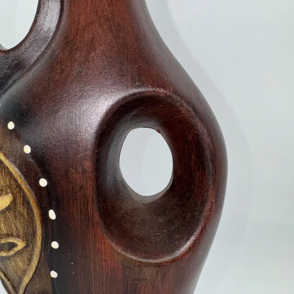 Vintage Ceramic Pitcher Vase‎ Wood Tone Hand Painted 13” Tall